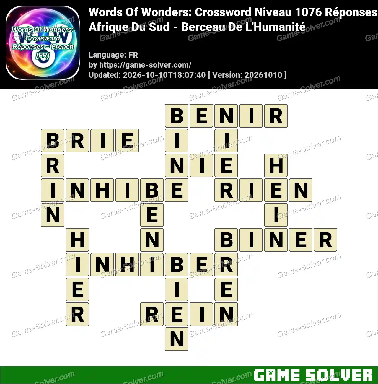 Words Of Wonders: Crossword Niveau 1076 Réponses – Afrique Du Sud – Berceau De L’Humanité